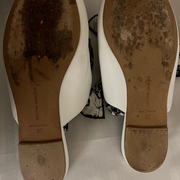 Tabitha Simmons Ada flats. White leather fabric bow tie 6.5 size - Picture 7 of 8